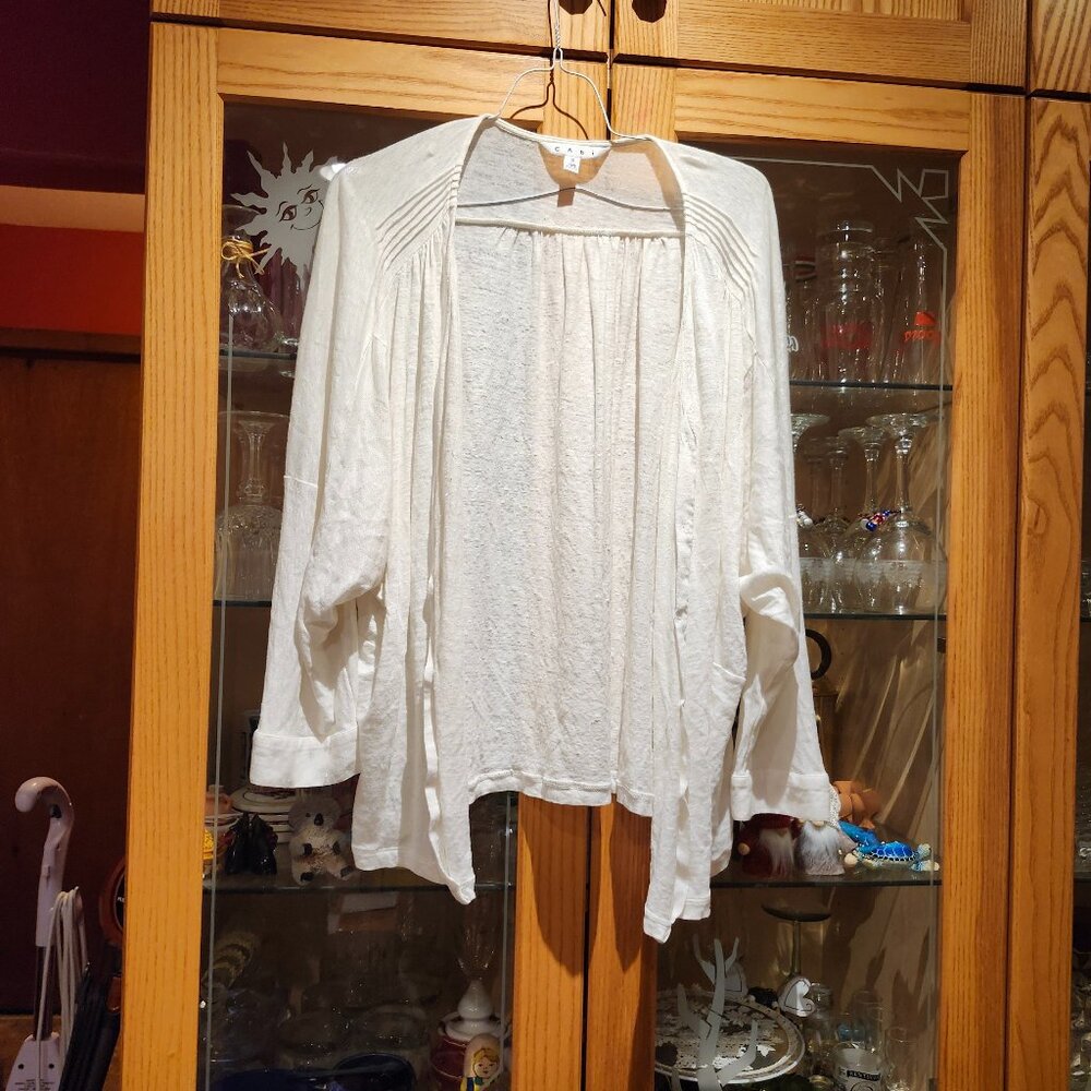 White linen shrug with long sleeves, no buttons